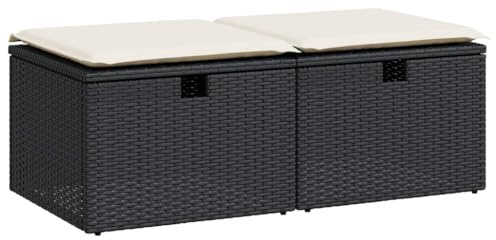 vidaXL 2-TLG. Garten-Sofagarnitur mit Kissen Schwarz Poly Rattan, Outdoor Sofagarnitur, Gartensofa Set, Lounge Set, Sofagarnitur Terrasse