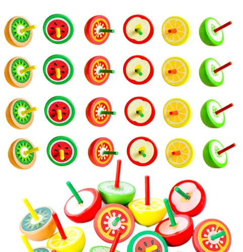 Liuer 20PCS Holzkreisel mit Obstmotiven, Spielzeugkreisel für Mitgebsel Kindergeburtstag (Zufälliges Muster)