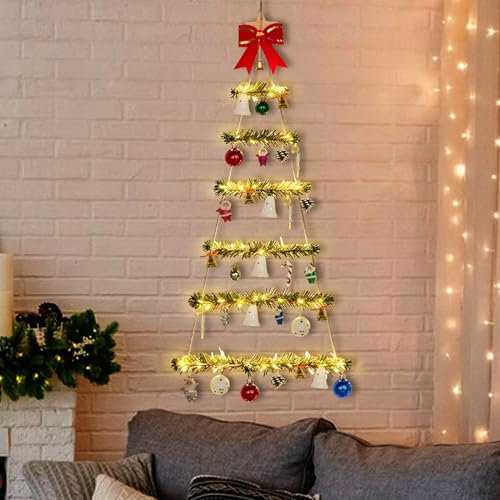 Holzleiter Tannenbaum Wand Deko Holz Weihnachtsbaum Weihnachtsdeko Wanddeko Hängedeko zum Dekorieren Strickleiter Zierschmuck zum Aufhängen, Weihnachtsbaum Hängedeko für Weihnachtsdeko Innen Außen (A)
