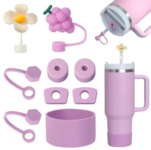 Yuecda Stanley Cup Accessories Set - 6 Pcs Silicone Spill Proof Stopper, 2 Straw Cover Caps, 1 Silicone Boot for 40oz & 30oz Cup (Lilac)