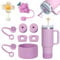 Yuecda Stanley Cup Accessories Set - 6 Pcs Silicone Spill Proof Stopper, 2 Straw Cover Caps, 1 Silicone Boot for 40oz & 30oz Cup (Lilac)