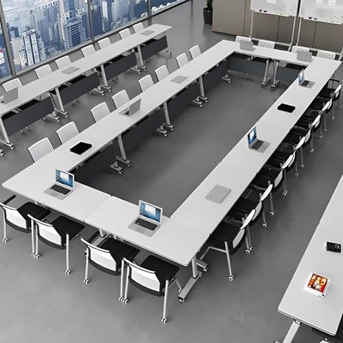 AYMIXEM Klappbarer Konferenztisch mit feststellbaren Rollen. Tragbarer Besprechungstisch für Büro und Zuhause. Robustes und platzsparendes Design. 2 Sitzplätze.