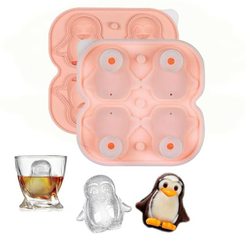 Ice Cube Tray,Small Penguin Ice Cube Mould Silicone 4 Grids 3D Novelty Cute Penguins Ice Cube Molds with Lid for Gin Glasses Whiskey Scotch Cocktail Liqueur Glasses Silicone