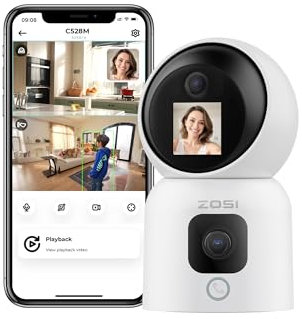 ZOSI Dual-Linse WLAN Überwachungskamera Innen 3MP+3MP, 2,4/5GHz WiFi Kamera 360° Schwenkbar, 32GB Speicherkarte, 2-Wege-Video, C528M