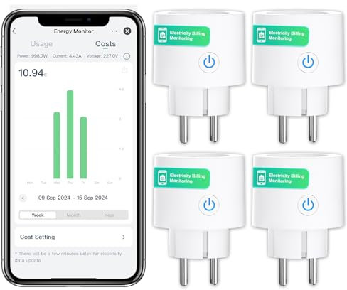 ANTELA WLAN Smart Steckdose mit Strommessung Überwachung der Elektrizitätsrechnung 16A, Smart Home WiFi Steckdose, kompatibel mit Google Home, Alexa, Smart Life APP, 4PCs