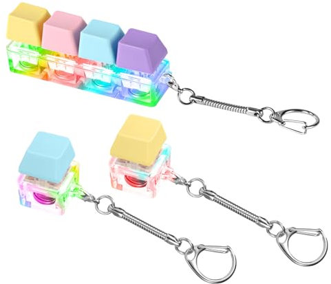 3pcs Fidget Toys Touche Clavier, Fidget Clavier avec Lumière LED Jouet à Clé Mécanique Intéressant Bouton de Clavier Amusant Porte-Clés pour Clavier pour Adultes et Enfants