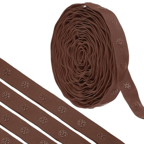 QUARKZMAN 4 Yard Snap Button Tape zum Nähen, Baumwoll-Snap-Button-Borte Schnellverschluss-Schnallenband für Kleidung Stoff DIY Handwerk, Dunkelbraun