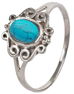 mantraroma Damen Ring Silber mit Stein Türkis Edelstein türkis dezent verspielt