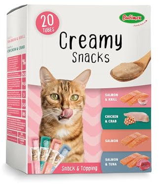 Bubimex - Creamy Snacks Multipack - Friandises Crèmes à Lécher pour Chats - Texture Lisse, Onctueuse et Appétissante - Stimule l'Appétit et Favorise l'Hydratation - 20 x 15g