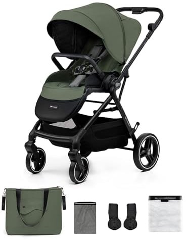 Kinderkraft YOXI Kinderwagen, buggy von Geburt bis 22 kg, Einfach Zusammenklappe, Undurchdringlichen Rädern, Wasserdichten, UPF50+, Korb bis zu 5 kg, Grün