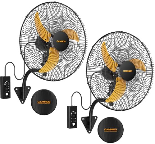 CAMMOO Ventilador oscilante de montaje en pared de 20 pulgadas, control remoto con cable extendido de 3 pies y cable de alimentación de 6.5 pies, ventilador industrial de 3 velocidades montado en la
