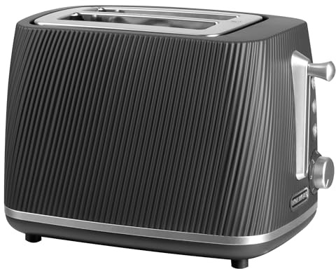 Daewoo Cascade 2 Slice Toaster – Black Ribbed Design, Adjustable Browning, Defrost & Reheat Functions, Removable Crumb Tray, Cancel Button, Compact Countertop Toaster
