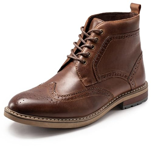 ArcBrothers Men's Genuine Leather Dress Boots – Classic Brogue Oxford Ankle Boot,DarkCoffee,10