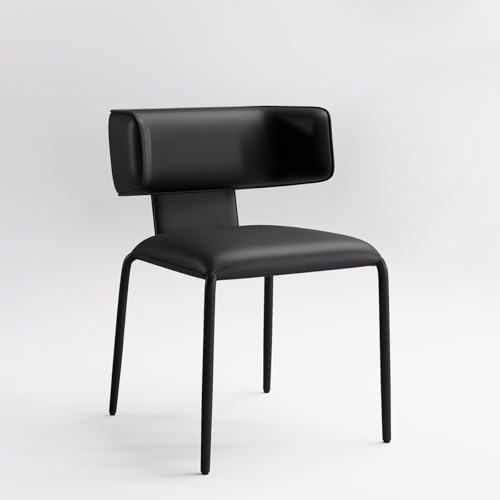 YOUTASTE Esszimmerstühle 1er, Voll-Leder Küchenstuhl, C-förmige lehne Wohnzimmerstuhl Polsterstuhl, Metallbeine Schminktisch Stuhl, für Esszimmer Wohnzimmer Küche, Schwarz
