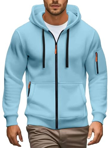 Sweat à capuche zippé pour homme avec poche et manches longues en polaire coupe ajustée
