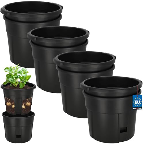 KOTARBAU® Pflanzkübel für den Anbau von Kartoffeln ⌀ 29,5 cm, Pflanztopf | 4er Set Kartoffelanbau Topf für Süßkartoffeln, Kartoffelpflanztopf aus Kunststoff, Robust & UV-beständig, Schwarz