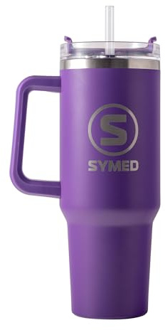 SYMED 40oz (1.18L) Insulated Tumbler with Handle & Straw – Stainless Steel Travel Cup, Leak-Resistant Lid, Dishwasher-Safe (Lavender)