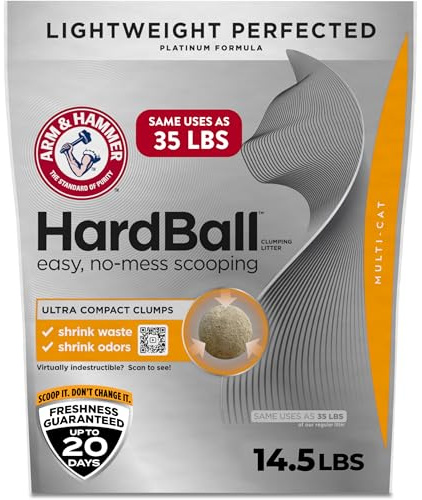 ARM & Hammer Hardball Lightweight Platinum Multi-Cat Clumping Cat Litter Odor Control, Easy No-Mess Scooping, Garden Bloom Scent, 14.5 Lbs.