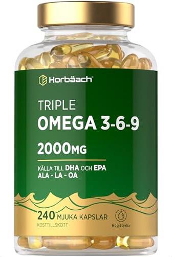 Oméga 3 6 9 2000mg | 240 Capsules | Source de DHA et d’EPA | à base d’huile de poisson et d’huile de lin | par Horbaach
