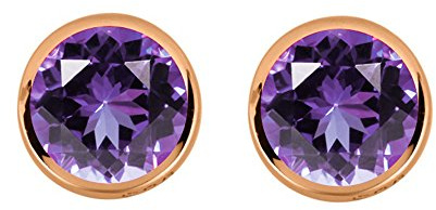LÖB 750 Roségold vergoldet Ohrstecker Ohrringe Zirkonia Stein Lila Damen Solitär Diamant Form Steinchen Amethyst Stil klein Rund