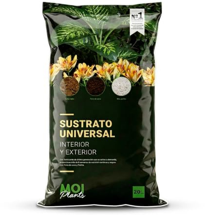 MOIPLANTS Sustrato Universal Premium 20L para Plantas de Interior y Exterior | Tierra para Macetas con Turba Rubia, Fibra de Coco, Perlita y Fertilizante de Liberación Controlada