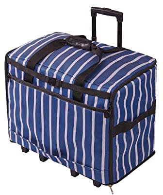 Sewing Online Extra große Nähmaschinen-Trolley-Tasche auf Rollen aus strapazierfähigem marineblauem Stoff mit weißen Streifen, 63 x 43 x 30 cm, Birke 006107/STRIPE-NVY