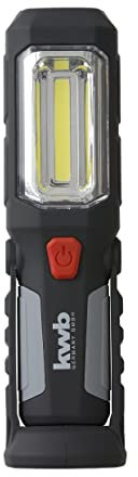 kwb COB-LED - robusta lampada da officina con base magnetica (orientabile), gancio per appenderla, funzione torcia, piatta, nera.
