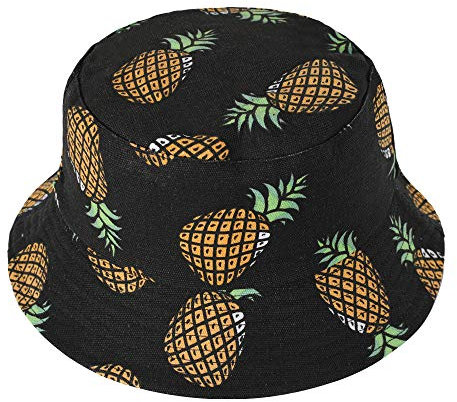 ZLYC Unisex Früchte Druck Sonnenhut Strandhut Fishermütze Outdoor-Hut,Schwarz Ananas,Einheitsgröße