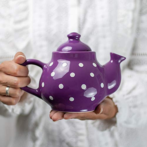 City to Cottage® Teiera per due persone per tè e tisane| Fatta a Mano in Ceramica | Fantasia a Pois Viola e Bianco