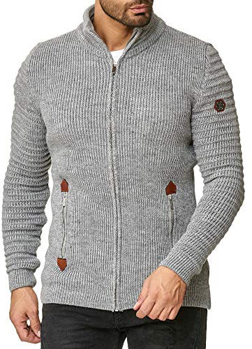 Red Bridge Herren Strickjacke Cardigan mit Stehkragen Basic Luxury Grau XL