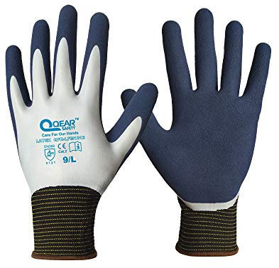 QEARSAFETY 1 Pair Garden Work Glove, Latex Rubber Fully Coated, Knitted Liner, Flexible, Water/Mud Proof For Palm and Back, Anti-Slip,Small Thorn Resistance (8/M)