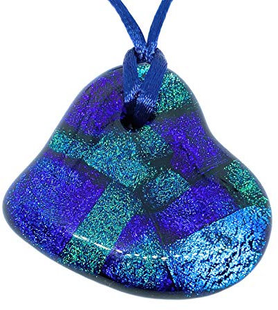 Herz-Anhänger aus dichroitischem Glas, handgefertigt, grob und schwer, ca. 4,5 cm x 4 cm, inkl. Geschenkbox