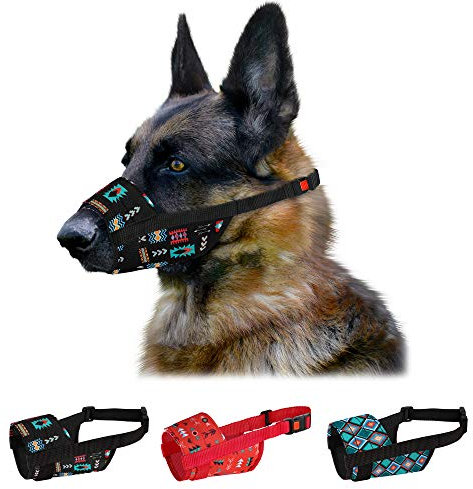 CollarDirect Maulkorb für Hunde – Verstellbarer, weicher, atmungsaktiver Tribal-Nylon-Mundschutz für kleine, mittlere und große Hunde, Anti-Kauen, Bellen (M/L)
