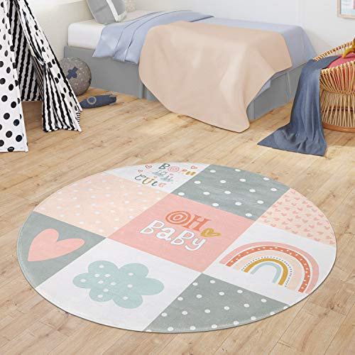 TT Home Teppich Kinderzimmer Kinderteppich Spielmatte Babymatte Modern Jungs Mädchen, Farbe: Pink, Größe:120 cm Rund