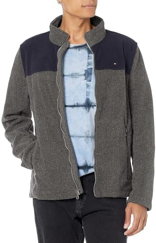 Tommy Hilfiger Herren Leichte Polarfleecejacke Fleecejacke, Marineblau/Anthrazit, XL