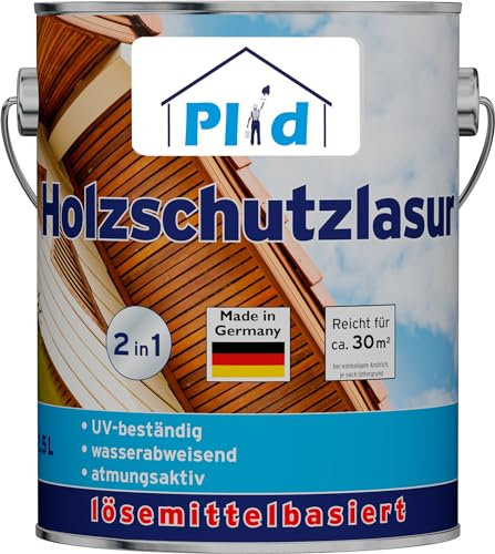 PLID® Holzlasur Teak satin – [LANGANHALTENDE WIRKUNG] – alle Laub- und Nadelhölzer – feuchtigkeitsregulierend – UV-beständig – wetterbeständig – Holzlasur für außen – Made in Germany 2,5l
