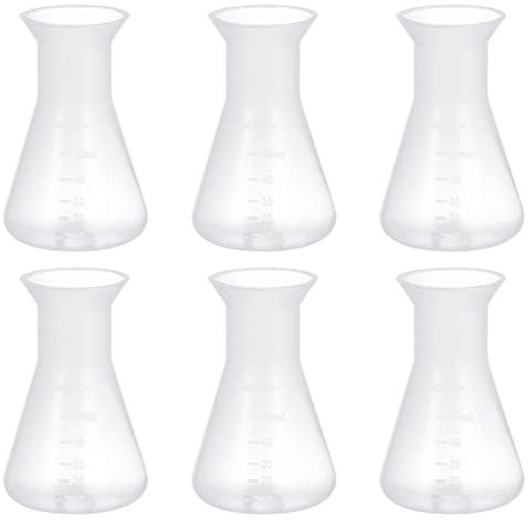 UKCOCO Erlenmeyer Flask Set- 6pcs 50ml Plastic Conical Flask Experiment Flask Laboratory Tool for Lab, Experiment, Chemistry, Science Studies etc.
