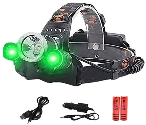 WindFire XM-L T6 Green Light Head Torch USB Rechargeable,80000 lumens Super Bright White & Green LED Hunting Headlamp,IPX4 Waterproof Zoomable Work Head Torch for Camping, Hiking, Running