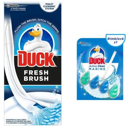 Toilet Duck Fresh Brush with Holder-Toilet Bowl Cleaner Starter Kit- with Duck Active Clean Rim Block