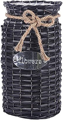 Vase en Osier Vase en Rotin pour Fleurs Pots De Paille Panier pour Jardin Salon Chambre Porte-Fleurs-Black
