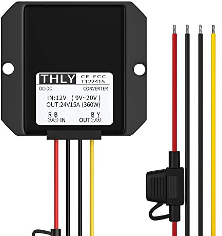 Dc-Dc Wandler 12V auf 24V, DC Umwandler 12V auf 24V 15A 360W mit Sicherung Wasserdichter, Step up Converter für Golfwagen LED Light Auto Motor Truck Fahrzeugboot usw. (DC9-20V Breit Eingang)