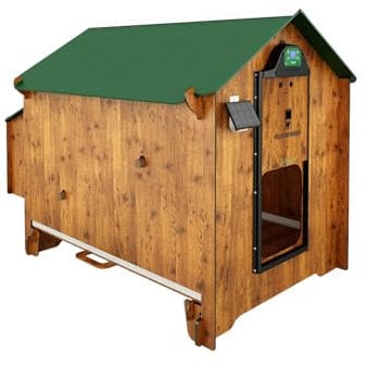 Hühnerstall für den Garten für 6 Hühner Polly Classic L aus Laminat hpl milbendicht rot mit Abnehmbarer Schublade 2 Sitzstangen 2 Nester + automatische Tür Auto-Defender
