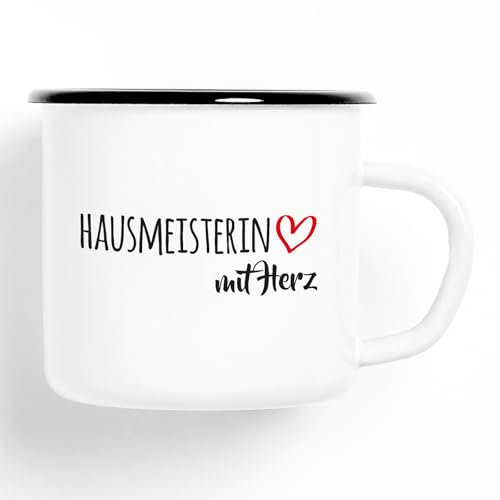 huuraa Emaille Tasse Hausmeisterin Geschenk Kaffeebecher Vintage 300ml Hausmeisterin Geschenkidee
