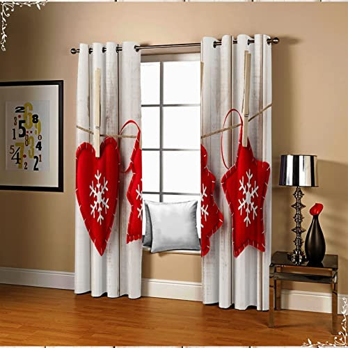 Dsnyu Vintage Vorhänge Herz-Weihnachtsbaum 2er Set Weihnachten Vorhang, Rot Größe Gardinen Polyester Wohnzimmer Schlafzimmer