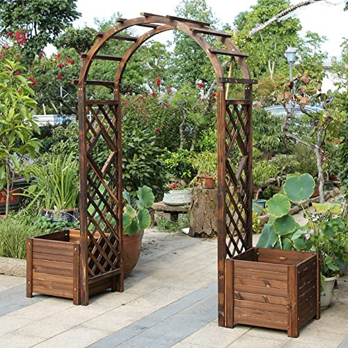 Eingangsbogen Aus Holz, Rosenbogen, Spalier Pergola Pflanzkübel Holz, Holz Pergola Mit Rundbogen Und Spalier Rosenbogen, Aus Holz, Unterstützt Spalierbogen,withflowerscrate-200x50x210