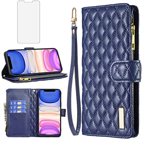 Asuwish Phone Case for iPhone 11 Pro 5.8 Wallet Cover with Tempered Glass Screen Protector and Leather Flip Credit Card Holder Cell Accessories iPhone11pro iPhone11 i XI 11s 11pro Women Girls Blue