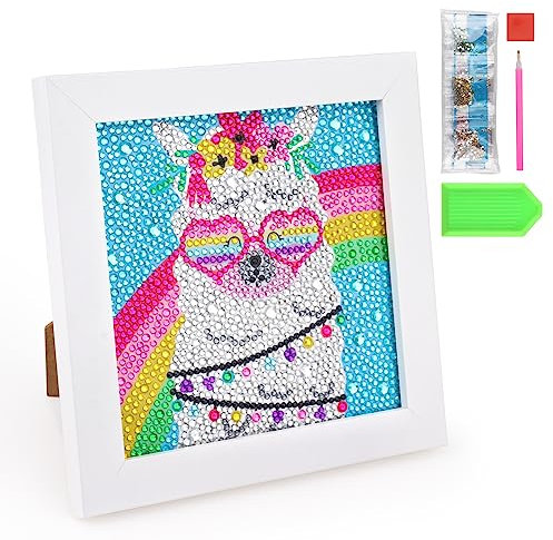 Fowecelt Diamond Painting Bilder Kinder: 5D DIY Diamond Painting Set Alpaka Bilder mit Steinen Kleben Mosaikherstellung Diamant Painting mit Rahmen für Kinder Mädchen Kunst Handwerk 18 X 18 cm