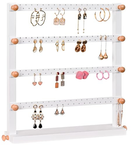 Lolalet 4 Tier Schmuckständer Ohrringhalter, 72 Löcher Ohrring Ständer Organizer aus Holz Ohrstecker Ohrschmuck-Display Schmuckaufbewahrung Schmuckhalter für Ohrringe Ohrstecker Ohrhänger -Weiß