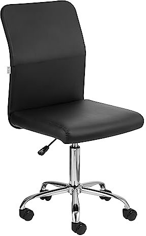 Baroni Home Bürostuhl aus Stoff, um 360 Grad drehbar, gepolsterter Bürostuhl mit Verstellbarer Höhe ohne Armlehnen, ergonomischer Sitz, 44x50x110 cm, Schwarz Kunstleder