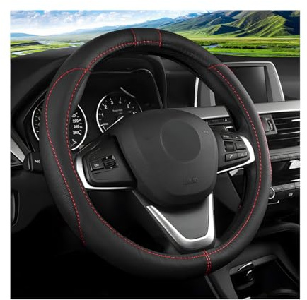 JNNJ Lenkradbezug Auto, Mikrofaser-Leder-Lenkradabdeckung, Sport Anti Rutsch Universal Lenkradbezug Breathable, Schützendes Innenraumzubehör Für Frauen(Schwarz)